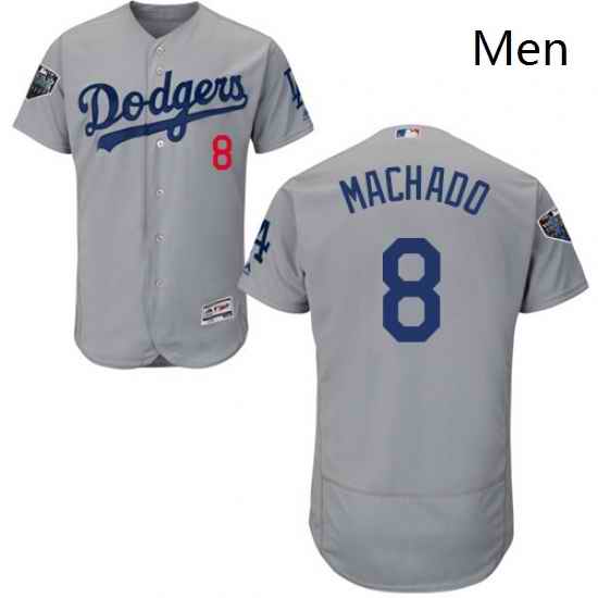 Mens Majestic Los Angeles Dodgers 8 Manny Machado Gray Alternate Flex Base Authentic Collection 2018 World Series Jersey